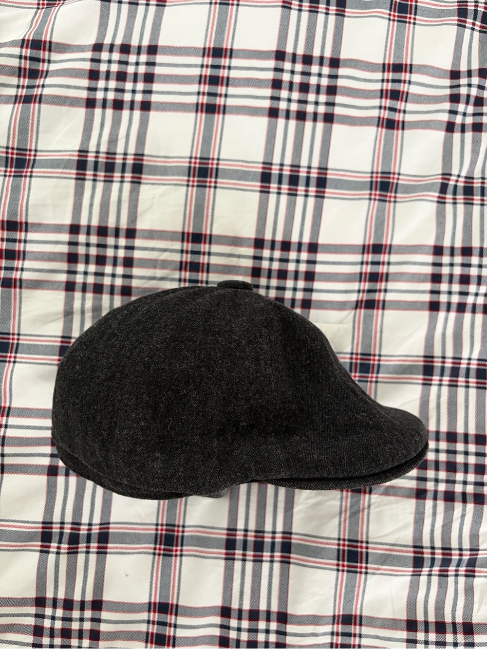 Kangol Quilted Denim Hawker Dark Grey Wool Cabbie Cap with Brown Quilted Lining